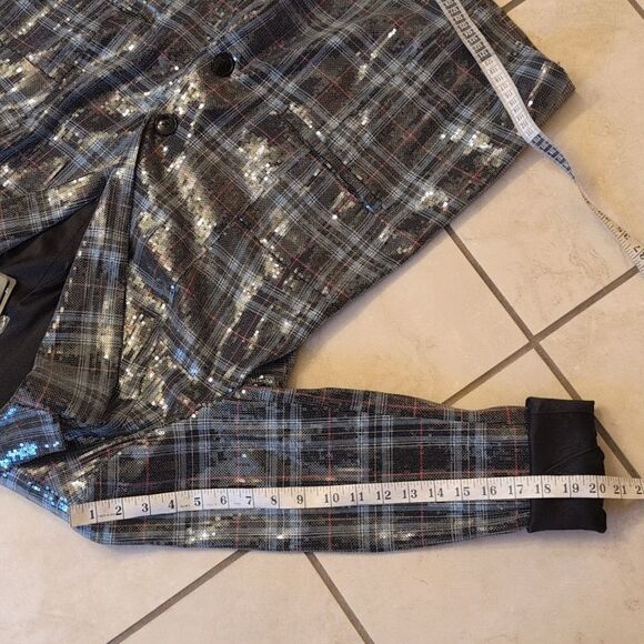 NWT Torrid Sequin Button Front Blazer Plaid blue black satin interior size L - Picture 7 of 14